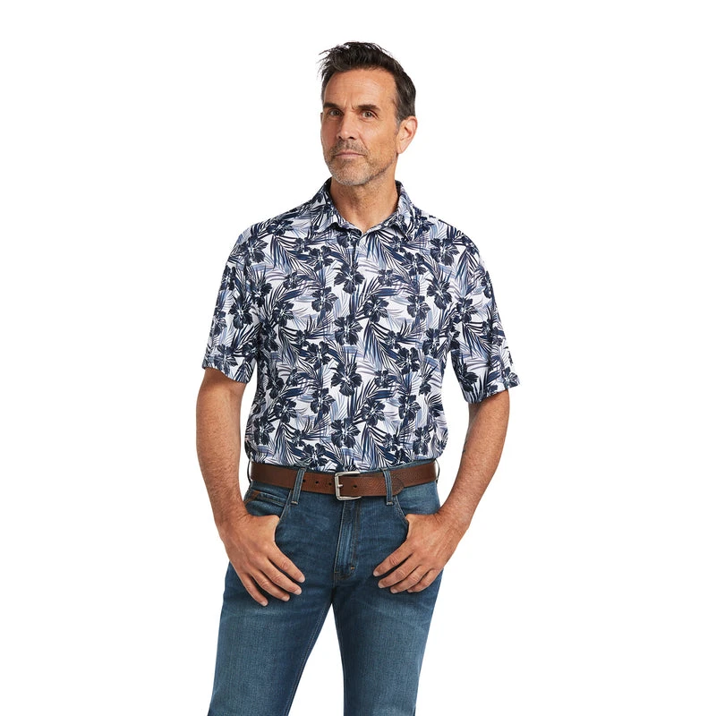 'Ariat' Men's All Over Print Polo - White Tropical 3 'Ariat' Men's All Over Print Polo - White Tropical